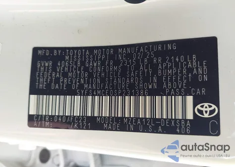 2025 Toyota Corolla Se из США, поврежденный, VIN 5YFS4MCE0SP231386